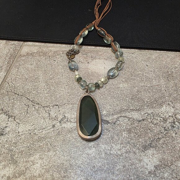 Retired Silpada Green Glass Silver Necklace vintage - Picture 3 of 8